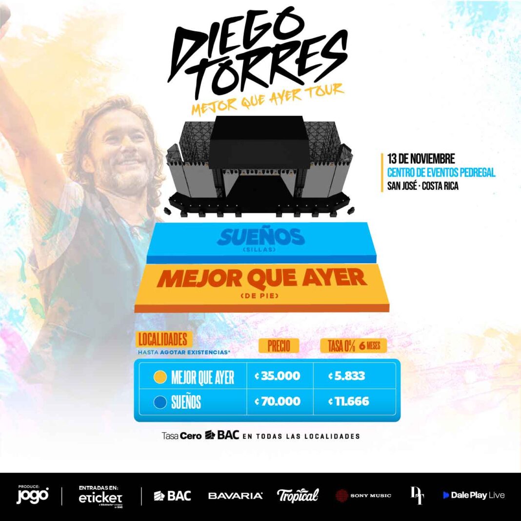 Diego Torres regresa a Costa Rica con su gira internacional ‘Mejor Que Ayer Tour’