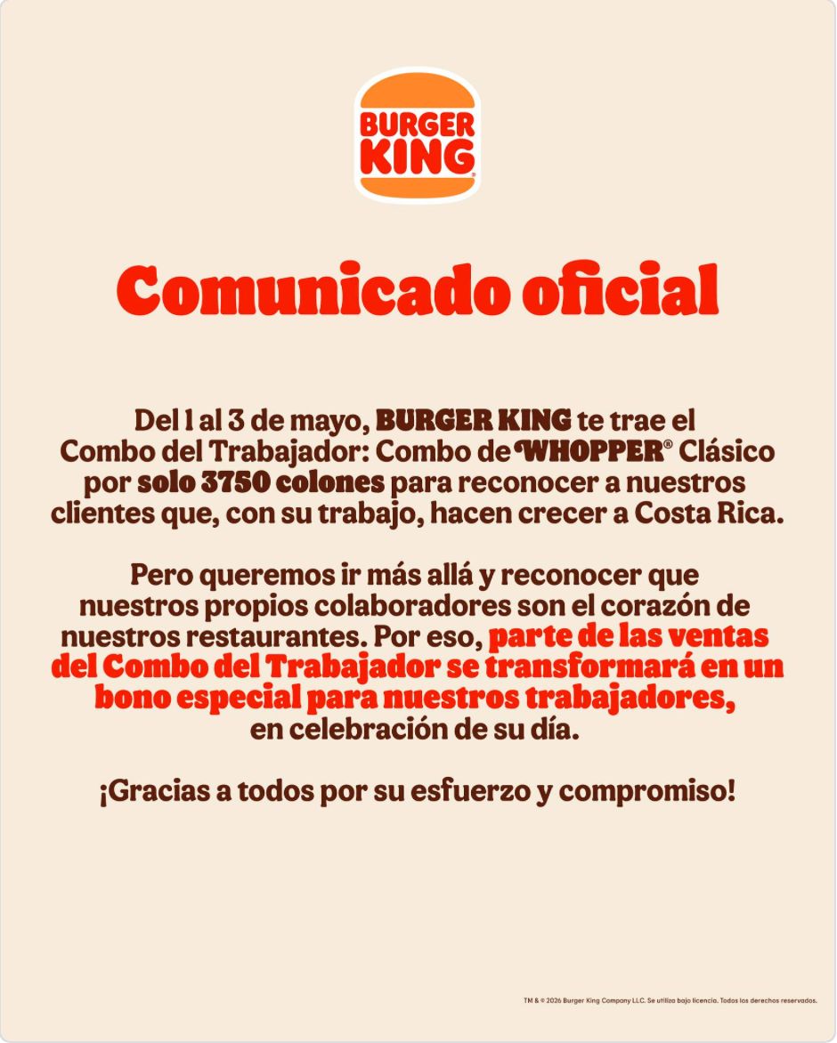 Burger King, Juan Valdez, Domino’s, Arby’s, y Popeyes reconocen este fin de semana el esfuerzo de sus trabajadores