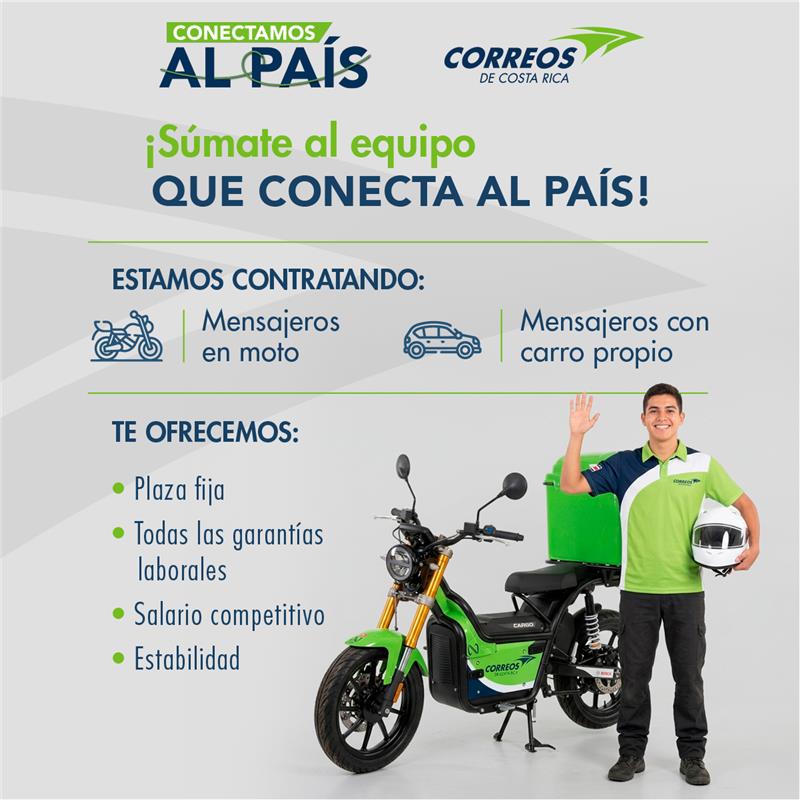 Correos de Costa Rica anuncia más de 60 vacantes para mensajeros y choferes