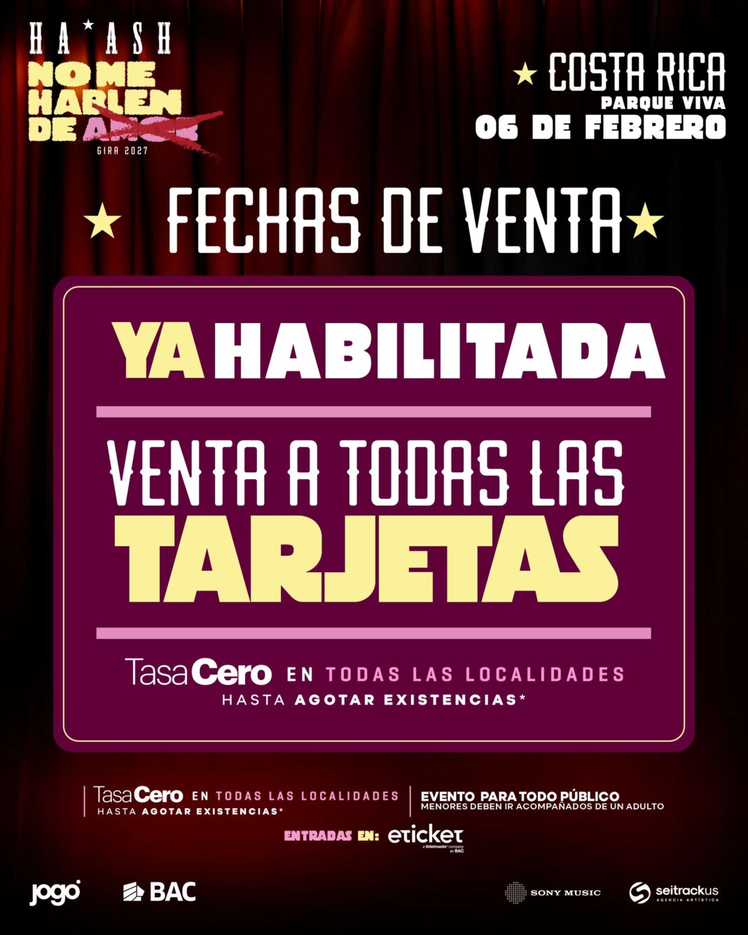 ¡Atención fans! Ya están habilitadas todas las tarjetas para asegurar sus boletos y ver a Ha*Ash en Costa Rica
