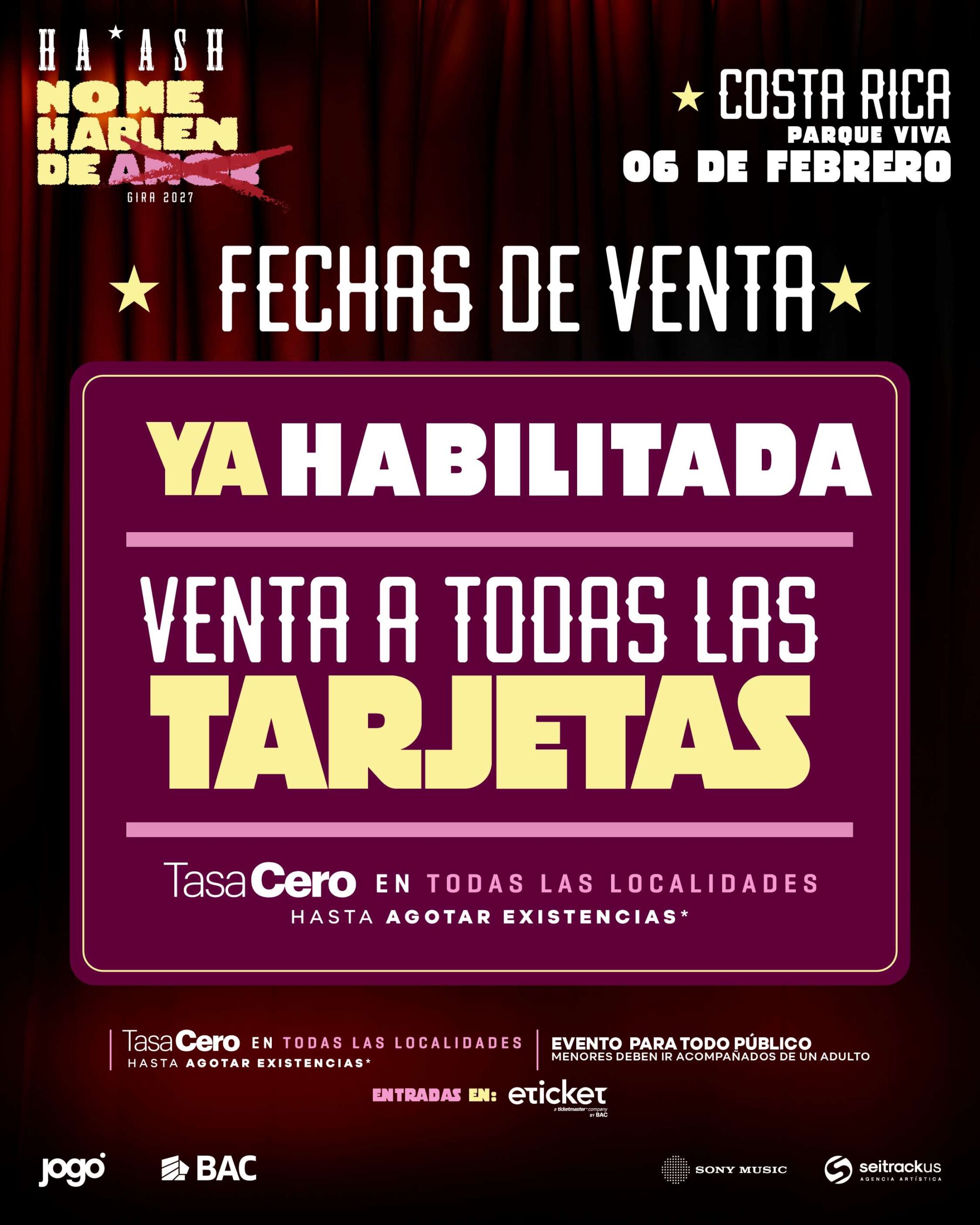 ¡Atención fans! Ya están habilitadas todas las tarjetas para asegurar sus boletos y ver a Ha*Ash en Costa Rica
