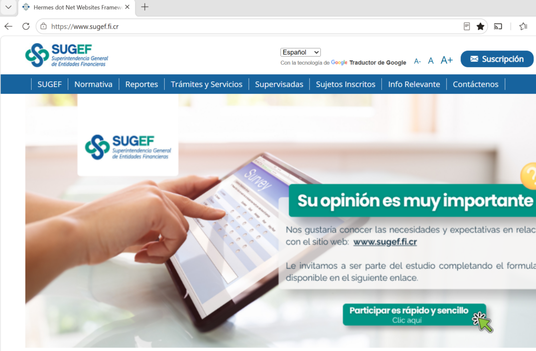 Sugef advierte sobre sitio web que utiliza su nombre sin autorización